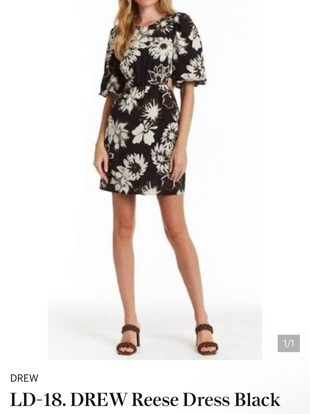 DREW Black and Cream Floral Reese Mini Dress